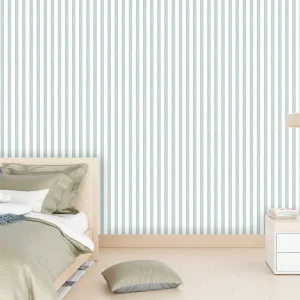 Papel de Parede Infantil Listra Média Aquarela Verde Malva