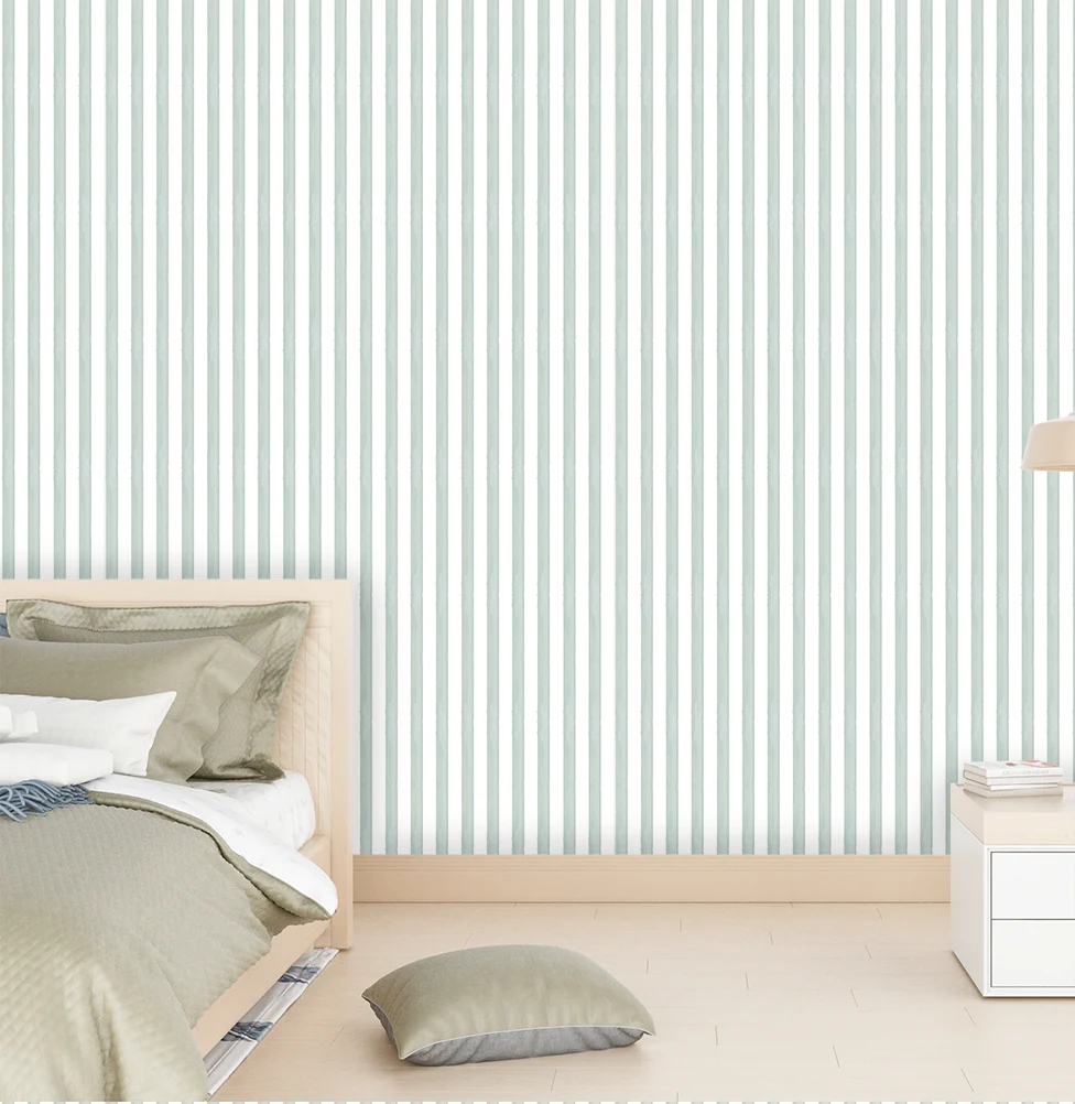 Papel de Parede Infantil Listra Média Aquarela Verde Malva