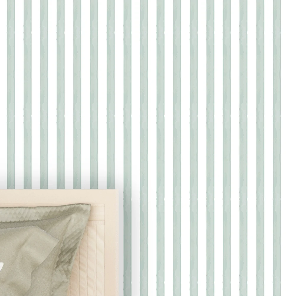Papel de Parede Infantil Listra Média Aquarela Verde Malva - Image 3