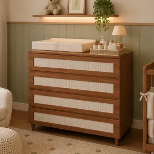 Cômoda Haus Nature com Palha e 4 Gavetas (90cm) - Freijó