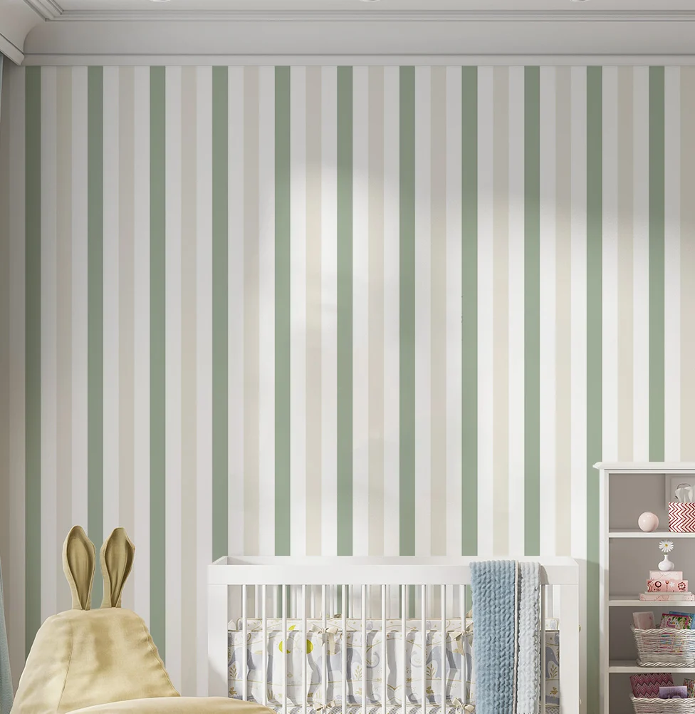 PAPEL DE PAREDE INFANTIL LISTRA BENTO VERDE E BEGE - Image 2