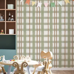PAPEL DE PAREDE INFANTIL XADREZ RETRO VERDE