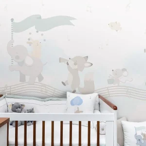 Papel de Parede Infantil Banda de Animais Azul Claro - Mural