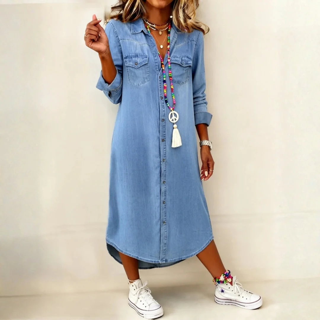 Helena - Vestido Camisa de Denim Casual Elegante - Image 5