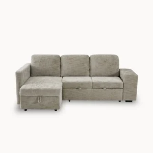 Sofá chaise longue STACY II com cama, baú e puffs