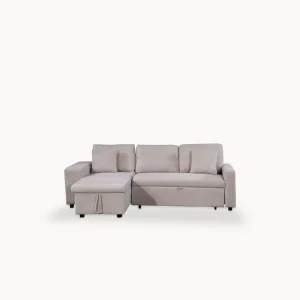 Sofá chaise longue reversível TOPAZIO com cama, baú e puffs