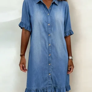 Áurea - Vestido de Ganga Confortável com Franzido Favorecedor