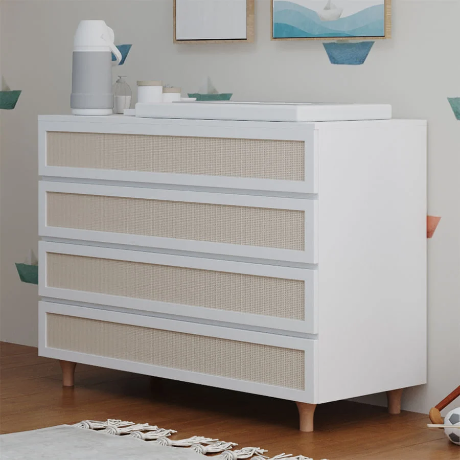 Cômoda de Bebê Haus Nature com Palha 4 Gavetas Branca e Carvalho 110cm - Image 4