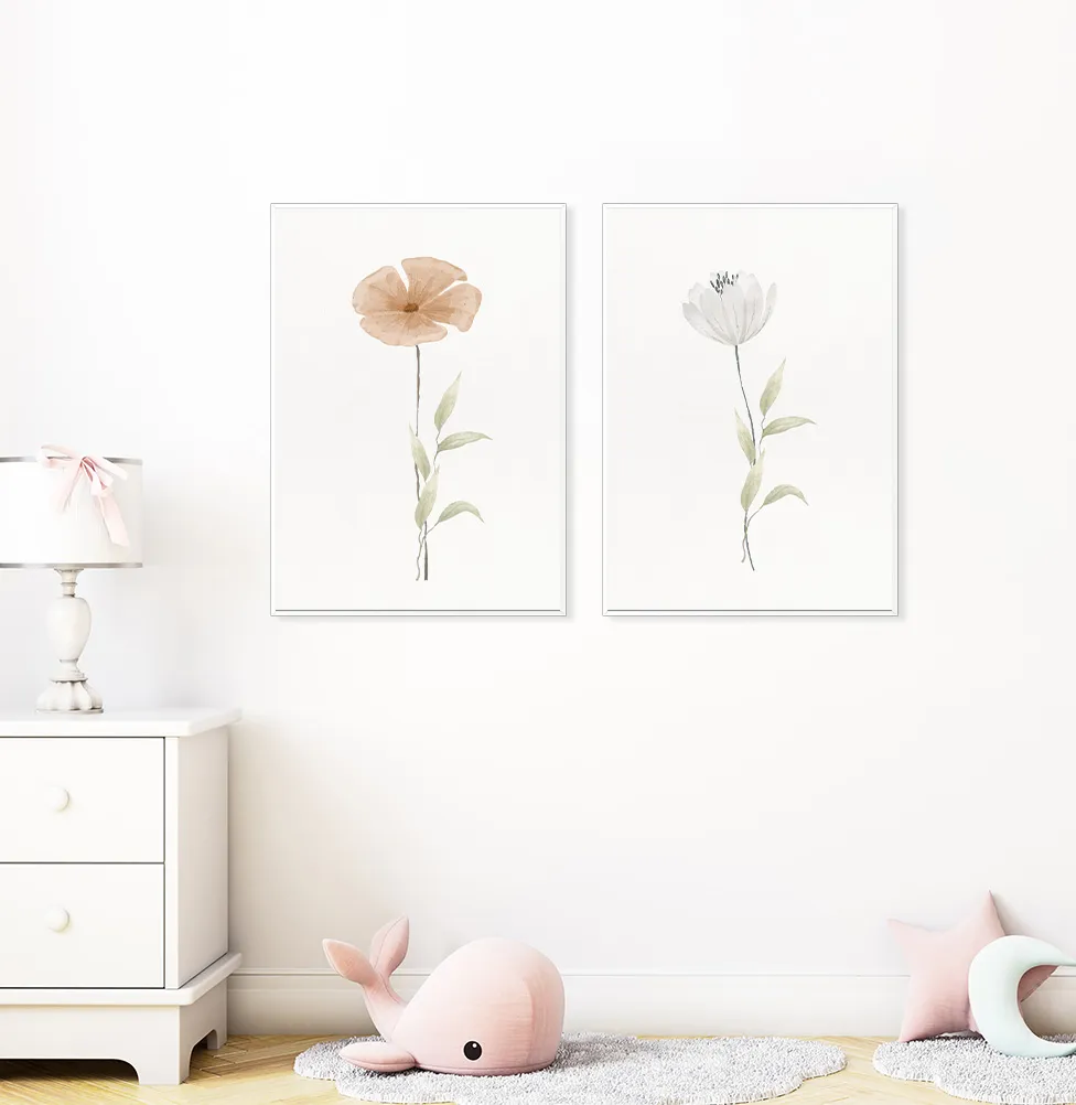 Conjunto com 2 Quadros Flores do Outono Coral Moldura Filete Pinus - Image 2