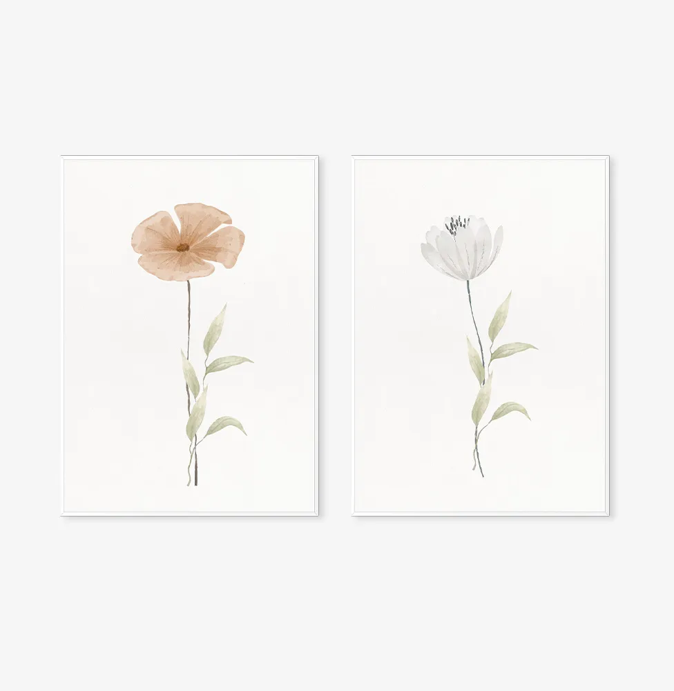 Conjunto com 2 Quadros Flores do Outono Coral Moldura Filete Pinus - Image 3