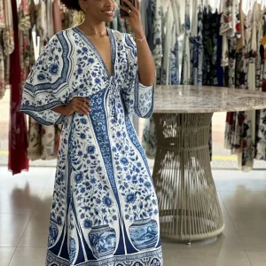Vestido Cropped Estampado Porcelana