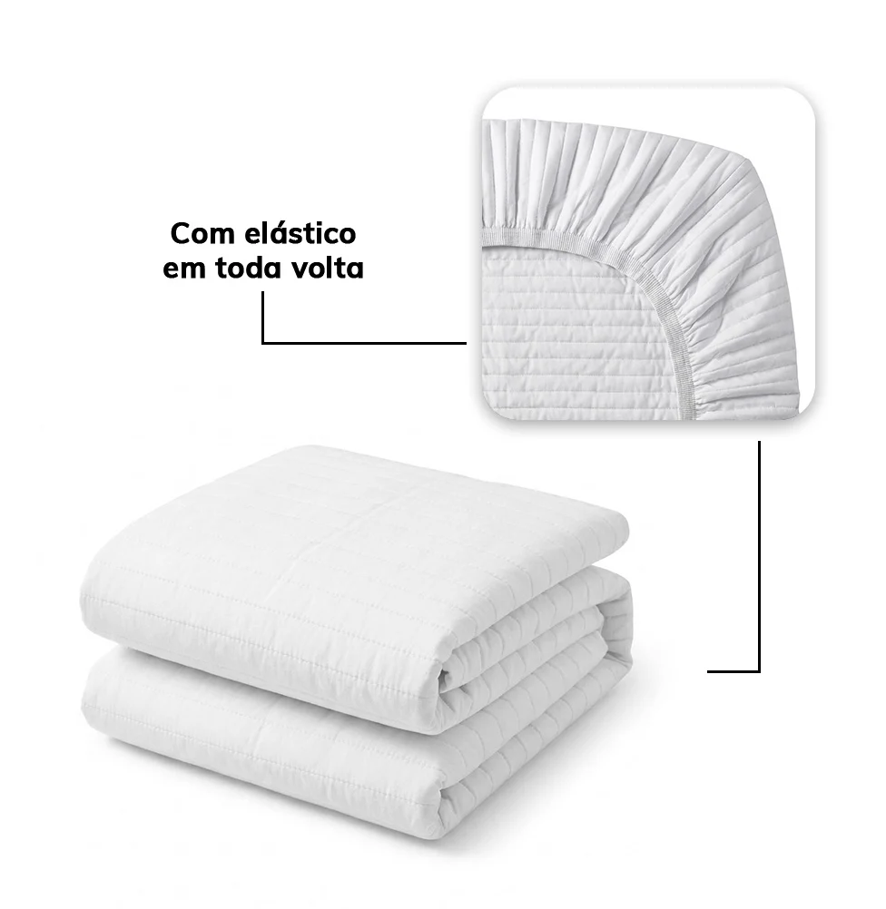 Colcha Solteiro Com Elastico Listra - Branco - Image 4
