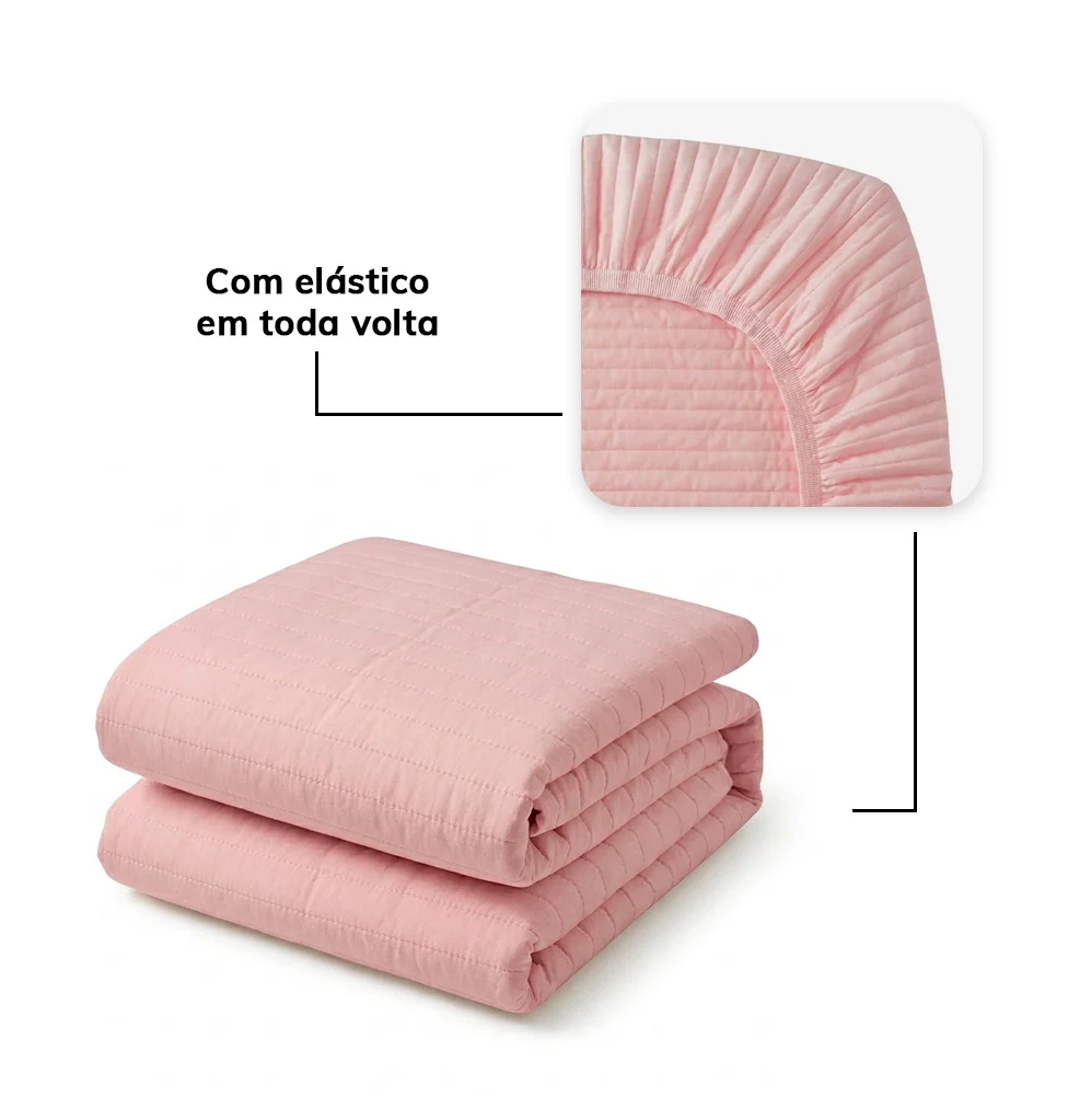 Colcha Solteiro Com Elastico Listra - Rosa Chá - Image 4