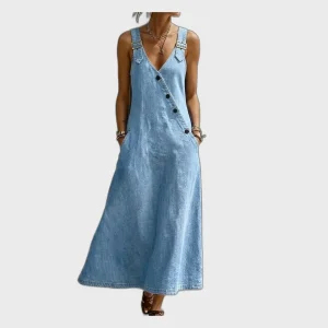 Vera - Vestido Longo de Denim com Botões