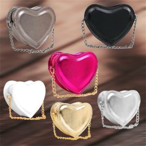 Bolsa Feminina Mini Bag Transversal Coração Metalizada