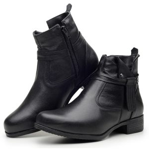 Bota Feminina Cano Curto em Couro Legítimo Coturno com Zíper