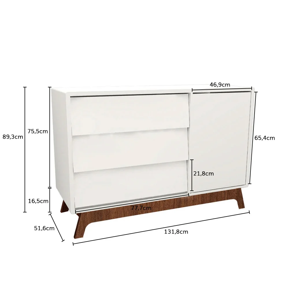 Cômoda de Bebê Raika Com Porta Branco com Pé Mel - Image 3