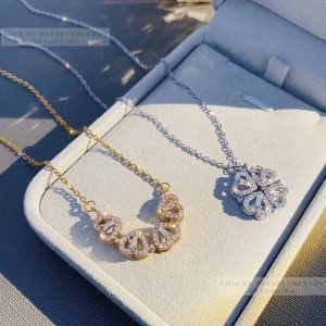 Colar Feminino Com Zircônias 2 Em 1 Formato Trevo e Corações