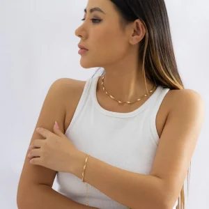 Colar Feminino e Pulseira Torcidos Folheado a Ouro