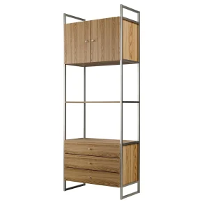 Estante com 3 Gavetas 2 Portas Voss 75cm Freijó com Champanhe