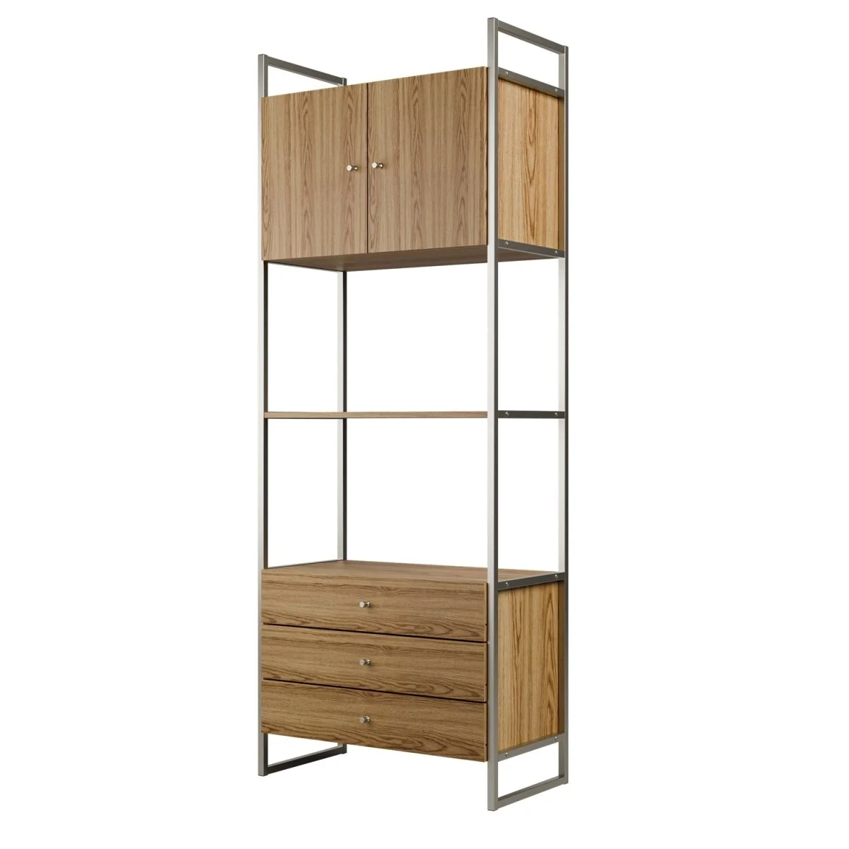 Estante com 3 Gavetas 2 Portas Voss 75cm Freijó com Champanhe