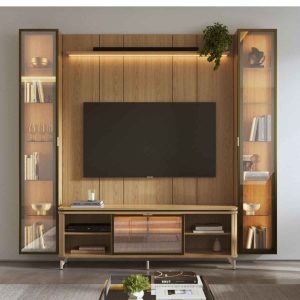 Estante para TV até 75 Polegadas com 2 Cristaleiras Vidro Reflecta 100% MDF com Led Lincoln Float 254cm