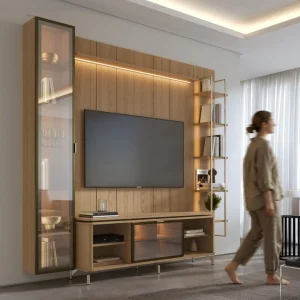 Estante para TV até 75 Polegadas com Prateleiras e Cristaleira Vidro Reflecta 100% MDF com Led Lincoln Float 254cm