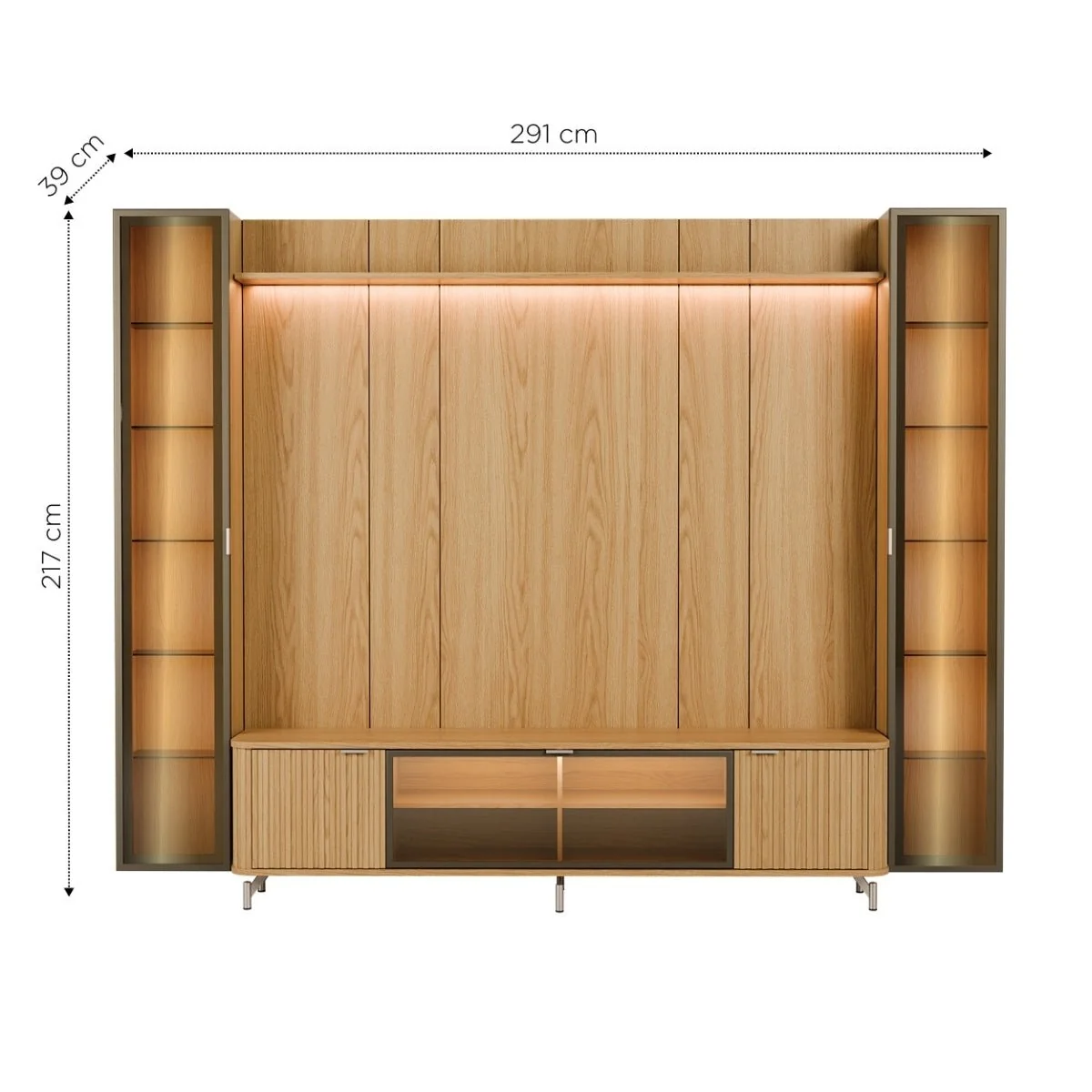 Estante para TV até 85 Polegadas com 2 Cristaleiras Vidro Reflecta 100% MDF com Led Neon Float 291cm - Image 4