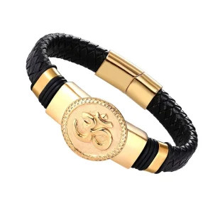 Pulseira Couro Legítimo Em aço inoxidável