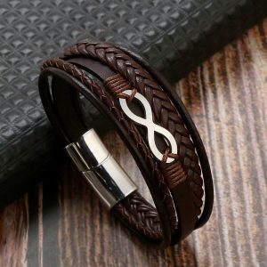 Pulseira Infinity Em Couro Legítimo