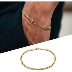 Pulseira Masculina Fina Banhada A Ouro 2mm Importada