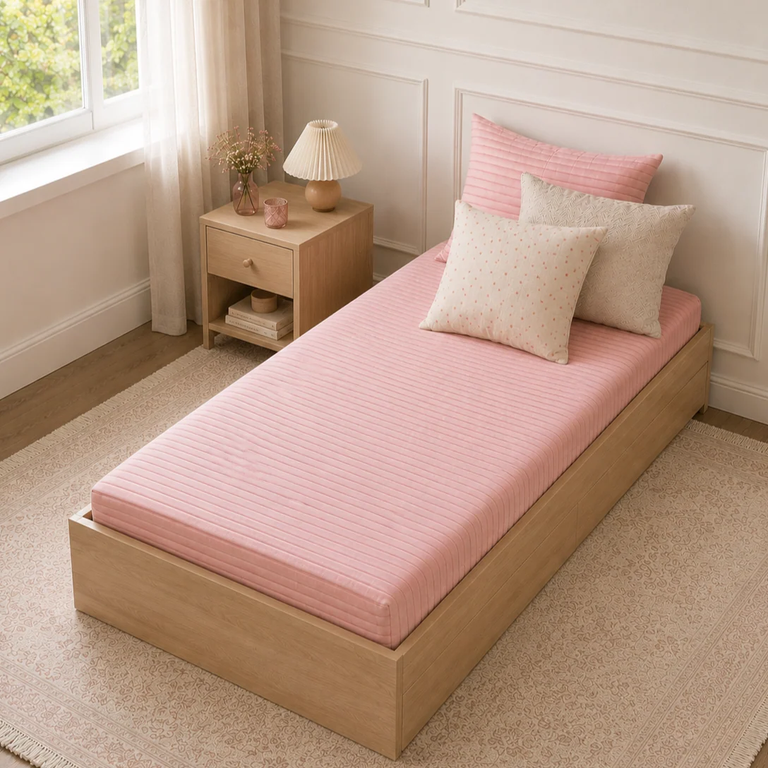 Colcha Solteiro Com Elastico Listra - Rosa Chá - Image 9