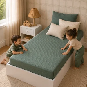 Colcha Solteiro Com Elastico Listra - Verde Seco