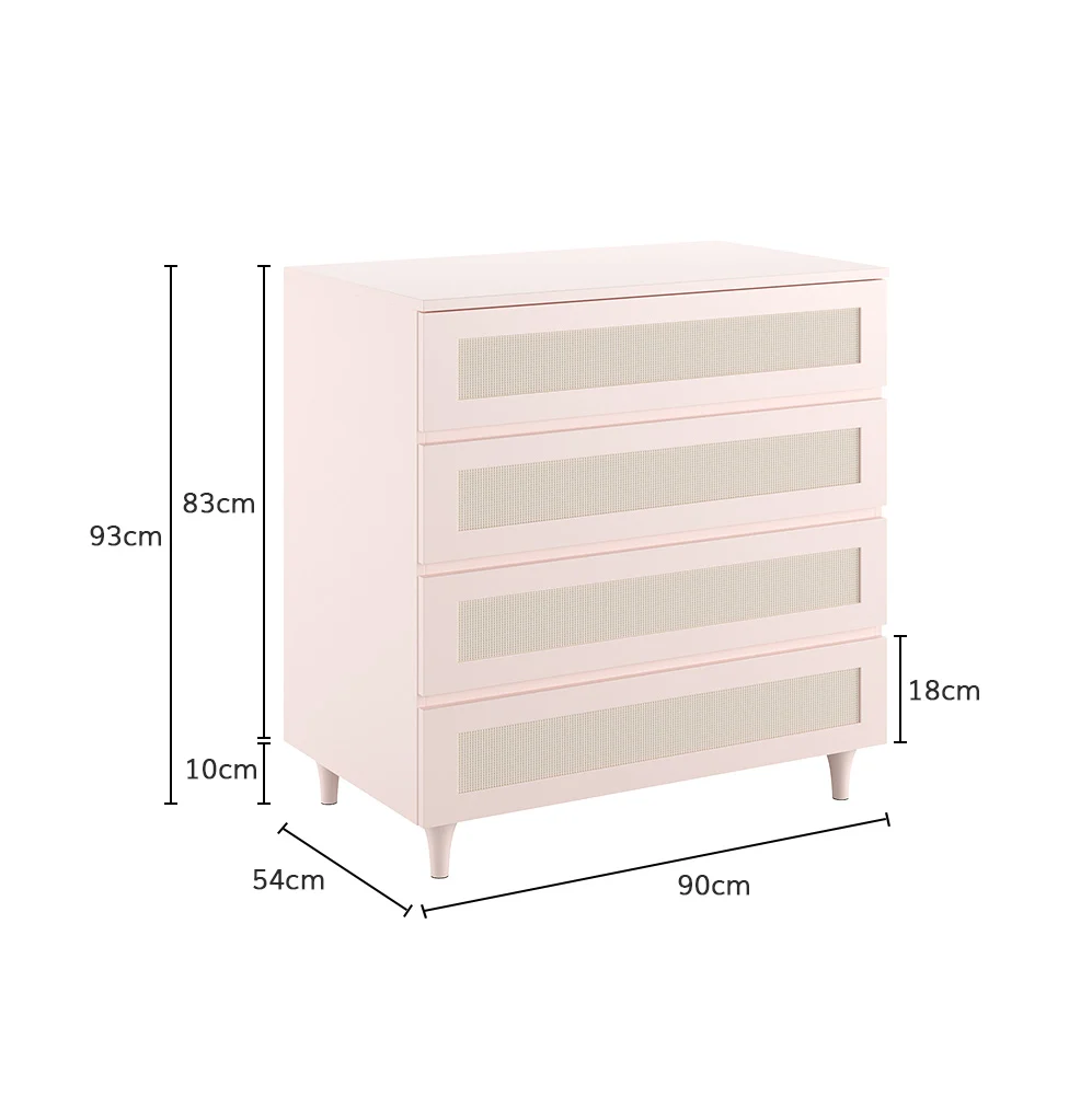 Cômoda Haus Nature com Palha e 4 Gavetas (90cm) - Rosa Claro - Image 5