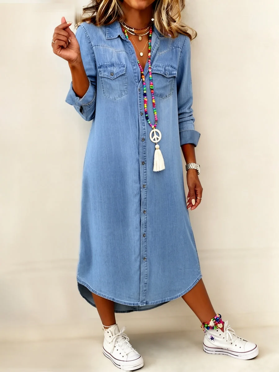 Helena - Vestido Camisa de Denim Casual Elegante